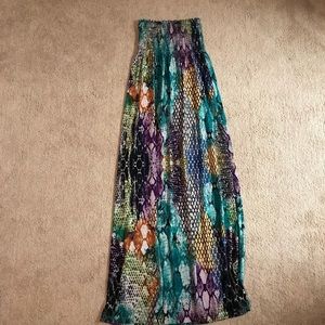 Snakeskin print strapless maxi dress